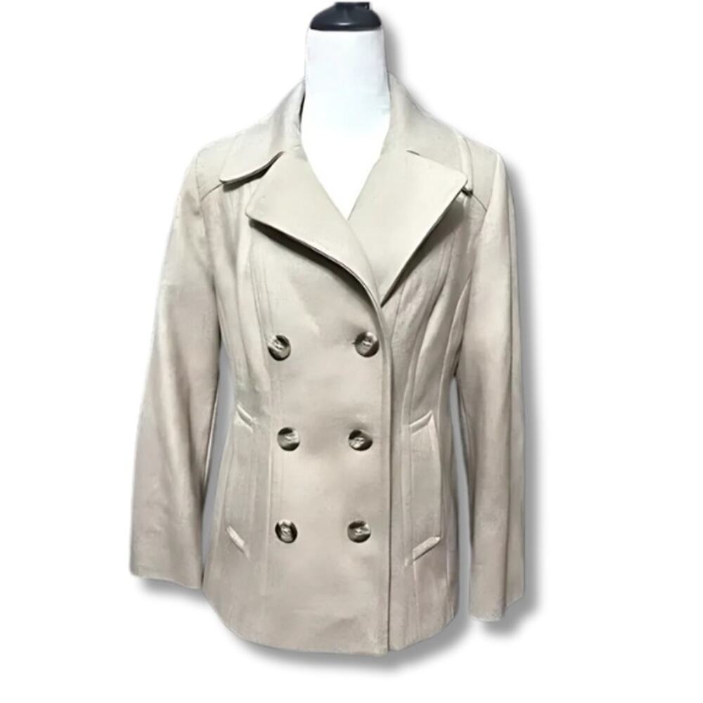 Croft & Barrow Pea Coat Double Breasted Front Pockets Wool Blend Tan Women's S